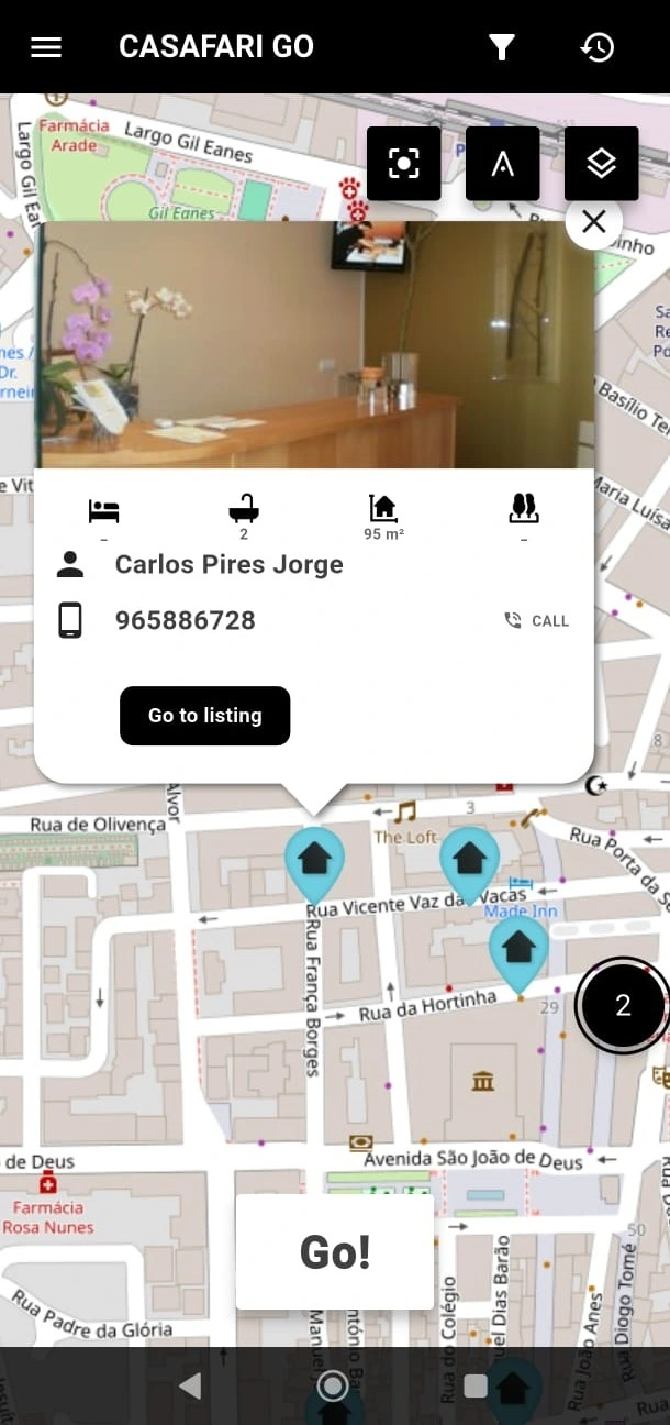 Interface de prospection immobilière CASAFARI GO